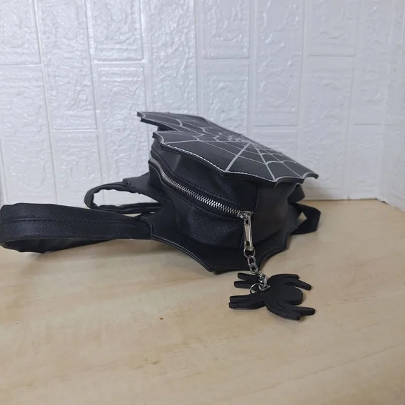 Mad Engine Fine By Me Black Spiderweb Heart Straps Goth Backpack Purse - Picture 5 of 11